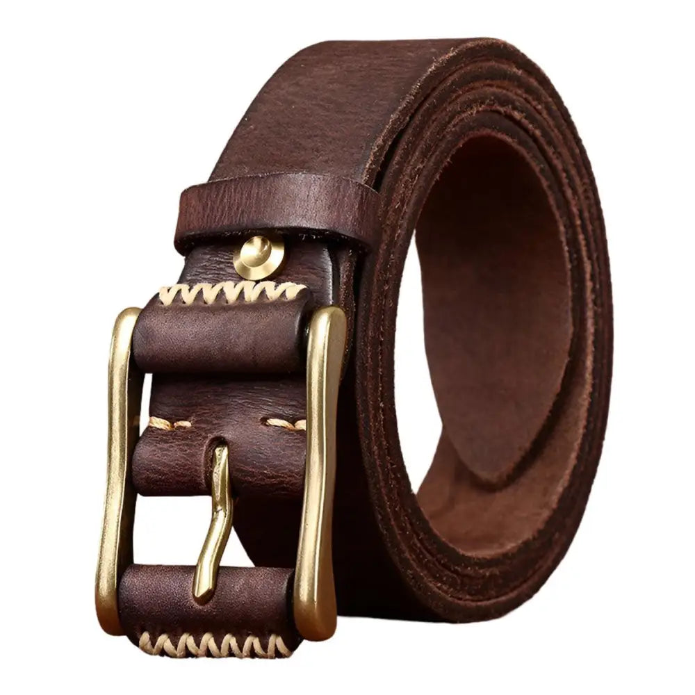 Erico Model Brown Leather Belt with Brass Buckle for Men and Fashion Accessories