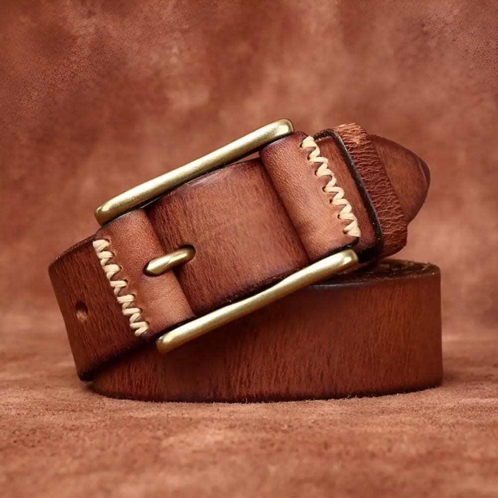 Erico Model brown leather belt with brass buckle for stylish and durable accessories