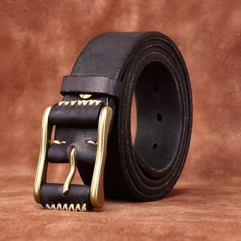 Erico Model Brown Leather Belt with Brass Buckle for Men and Fashion Accessories