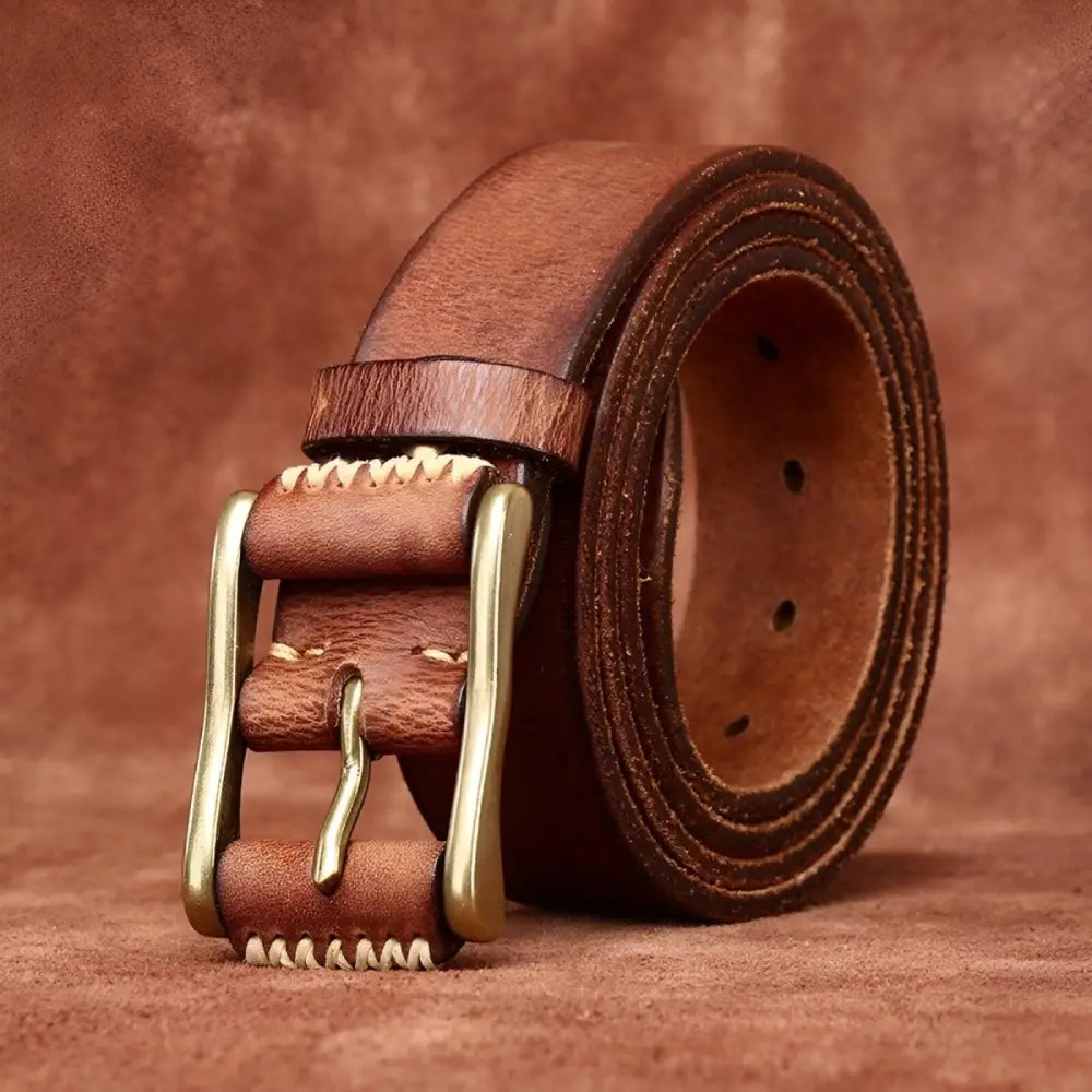 Erico Model Brown Leather Belt with Brass Buckle for stylish men’s accessories