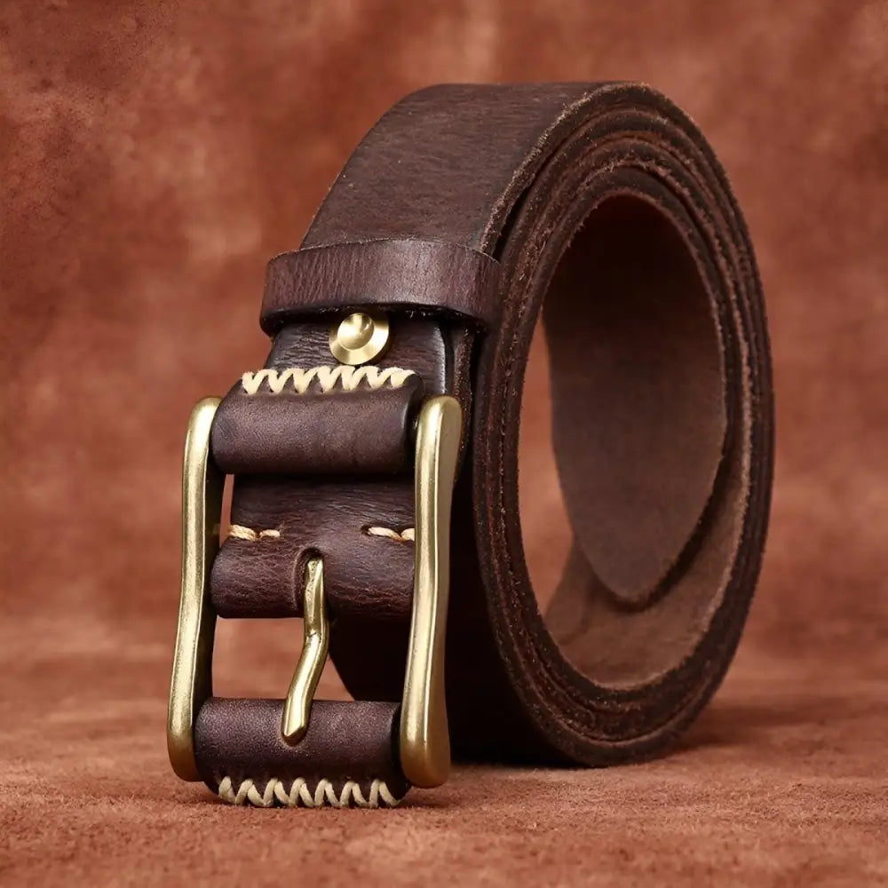 Erico Model brown leather belt with brass buckle for stylish men’s fashion