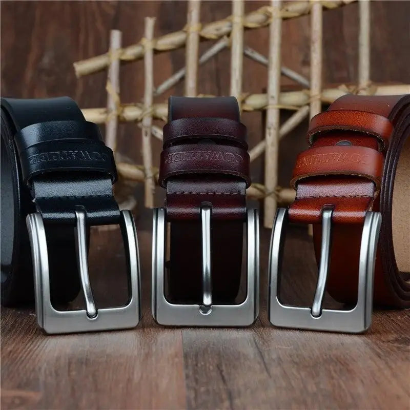 Goga Leather Set of Three Brown Belts with Silver Buckles for Men and Women