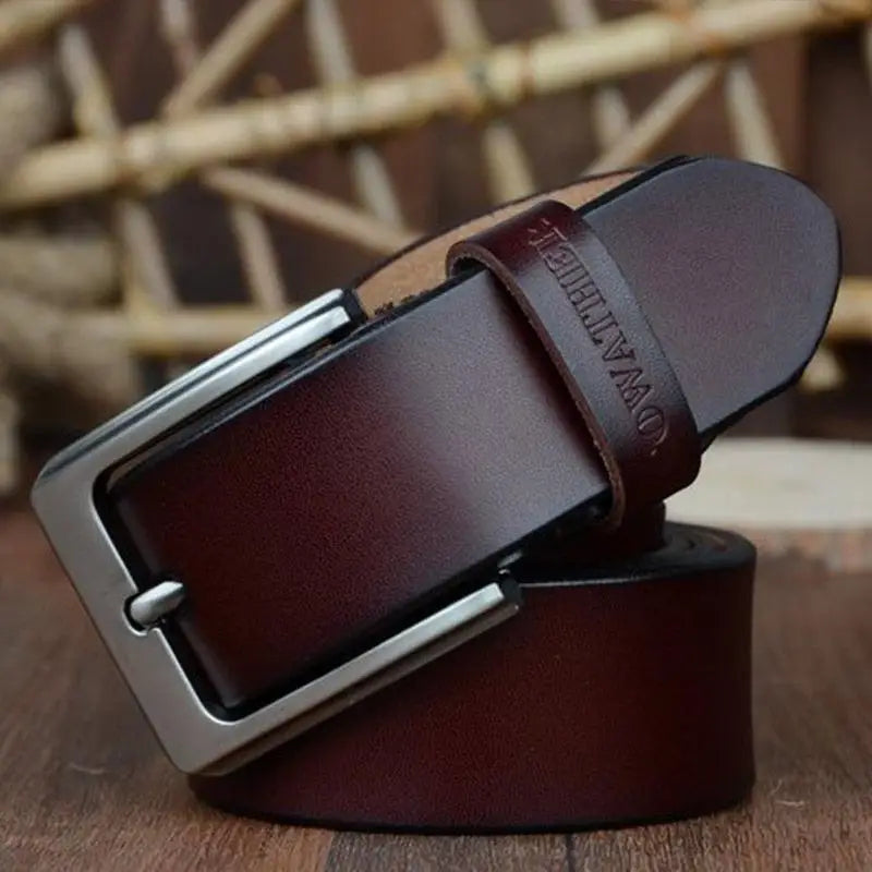 Goga Leather set of three brown belts with maroon leather and silver buckles for men