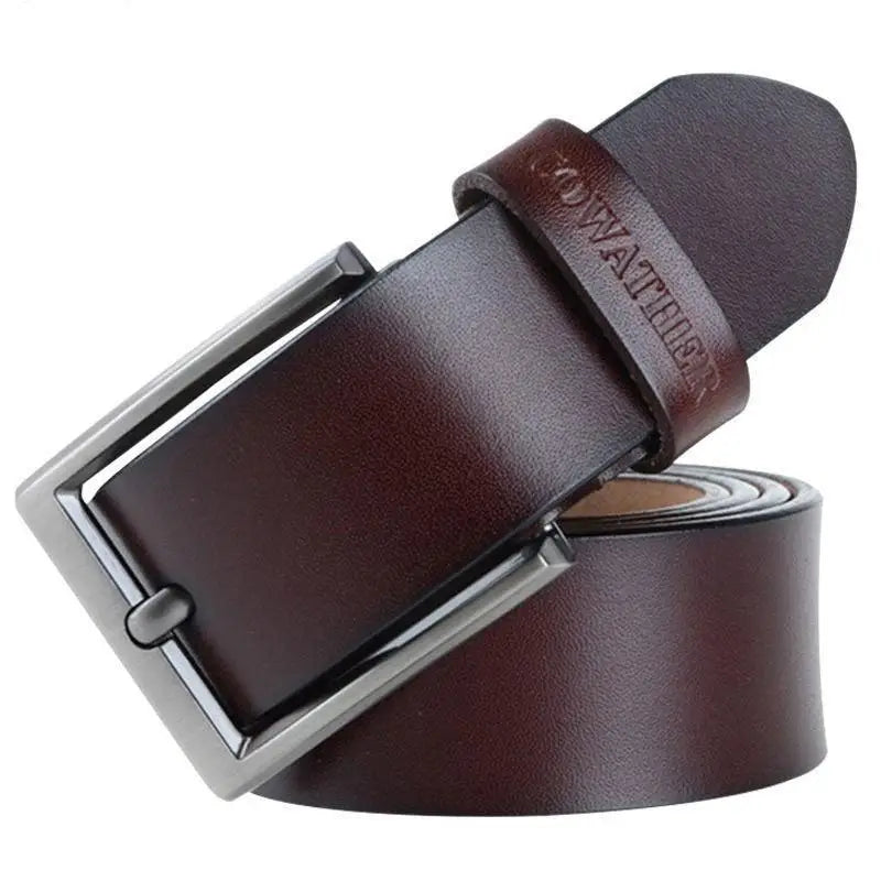Brown leather belt with silver buckle displayed with Blue Camouflage Sweater for Men