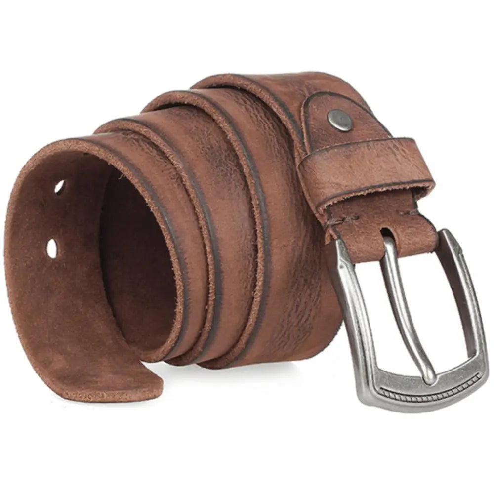 Genuine leather casual en cuir belt for men with silver buckle