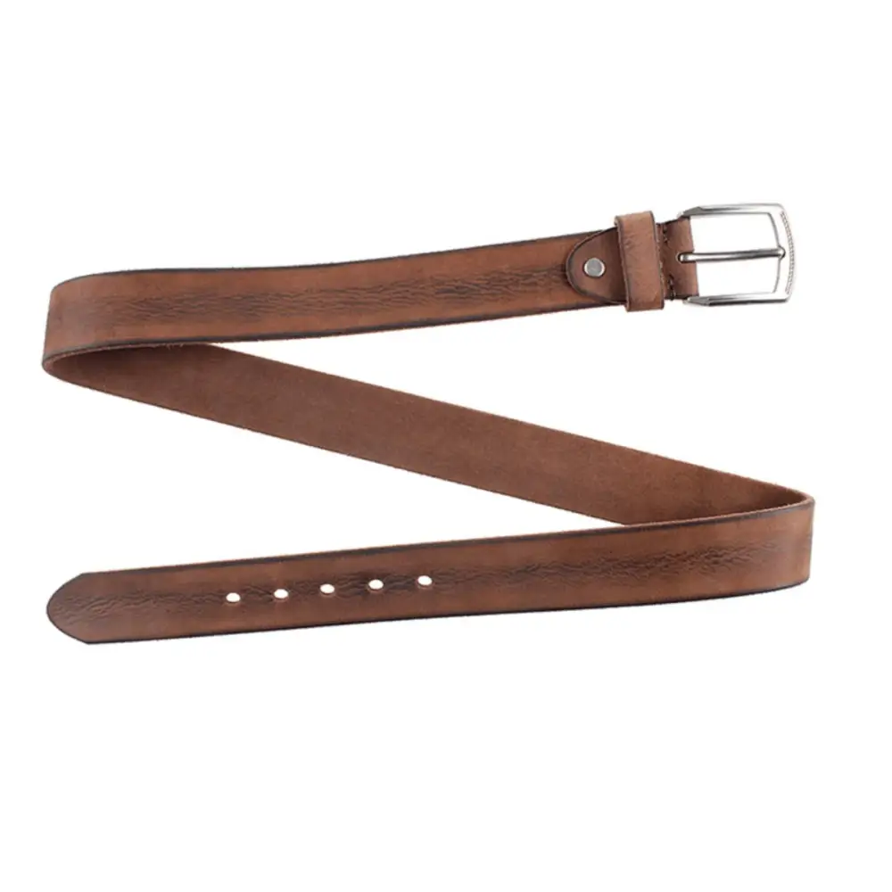 Genuine leather casual en cuir belt for men with silver buckle