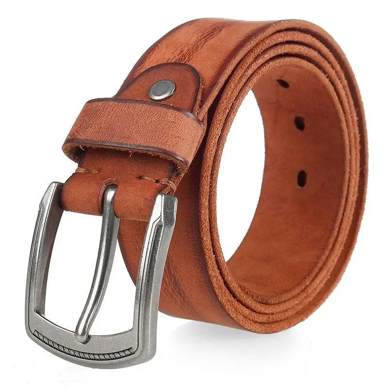 Genuine leather casual en cuir belt for men with silver buckle