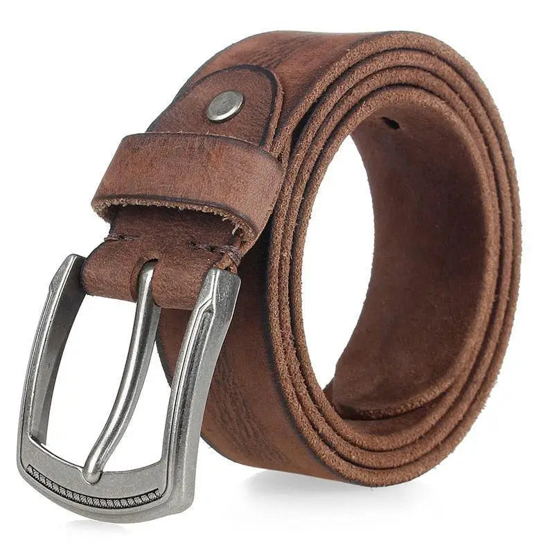 Genuine leather casual en cuir belt for men with silver buckle