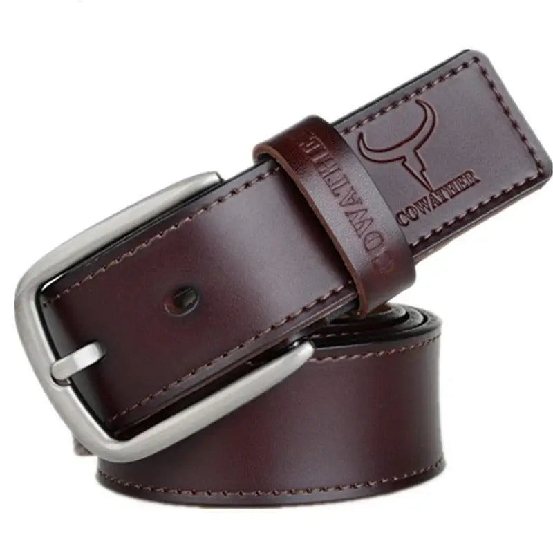 Konstantine Model leather belt with silver buckle for men