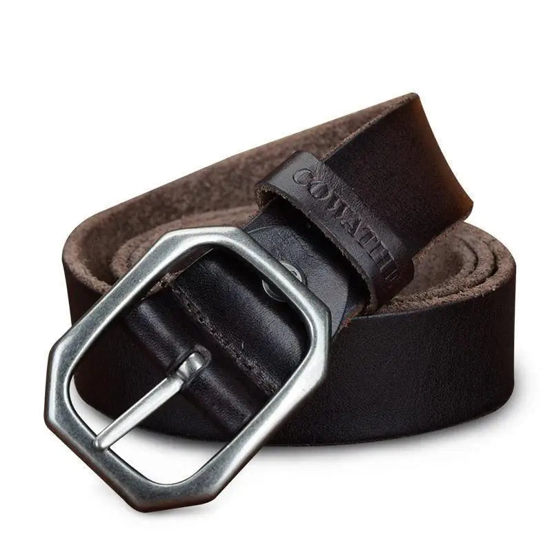 Genuine leather belt with silver buckle in brown for durable stylish accessory