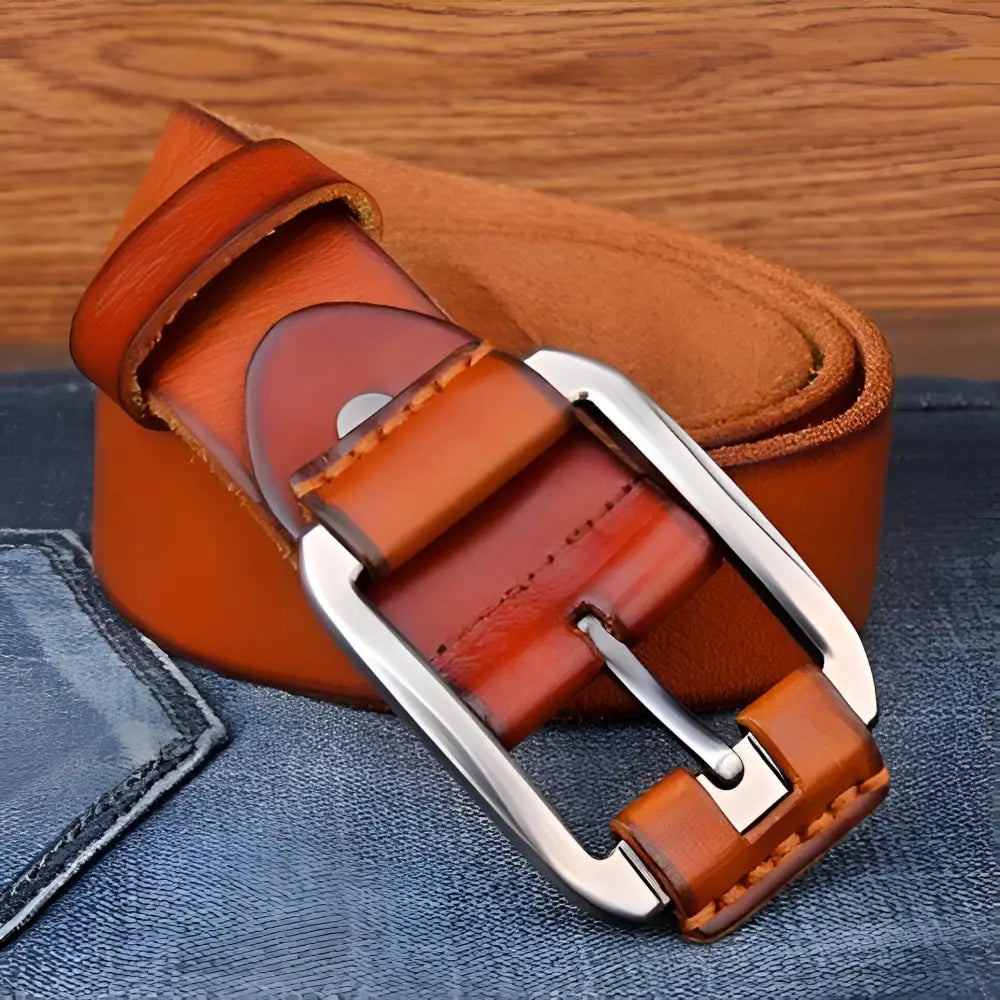 Genuine Leather Belt for Everyday Wear with Silver Buckle in Brown Leather