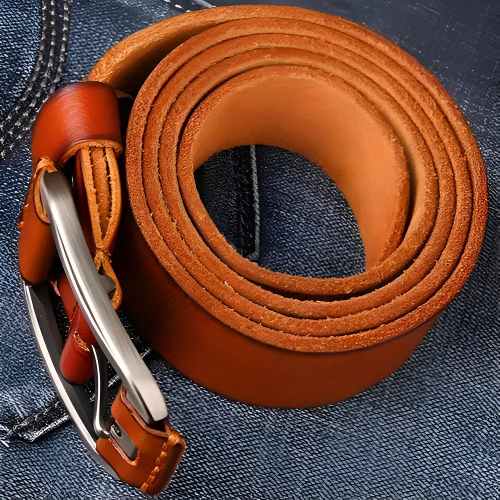 Genuine leather belt with silver buckle designed for everyday wear