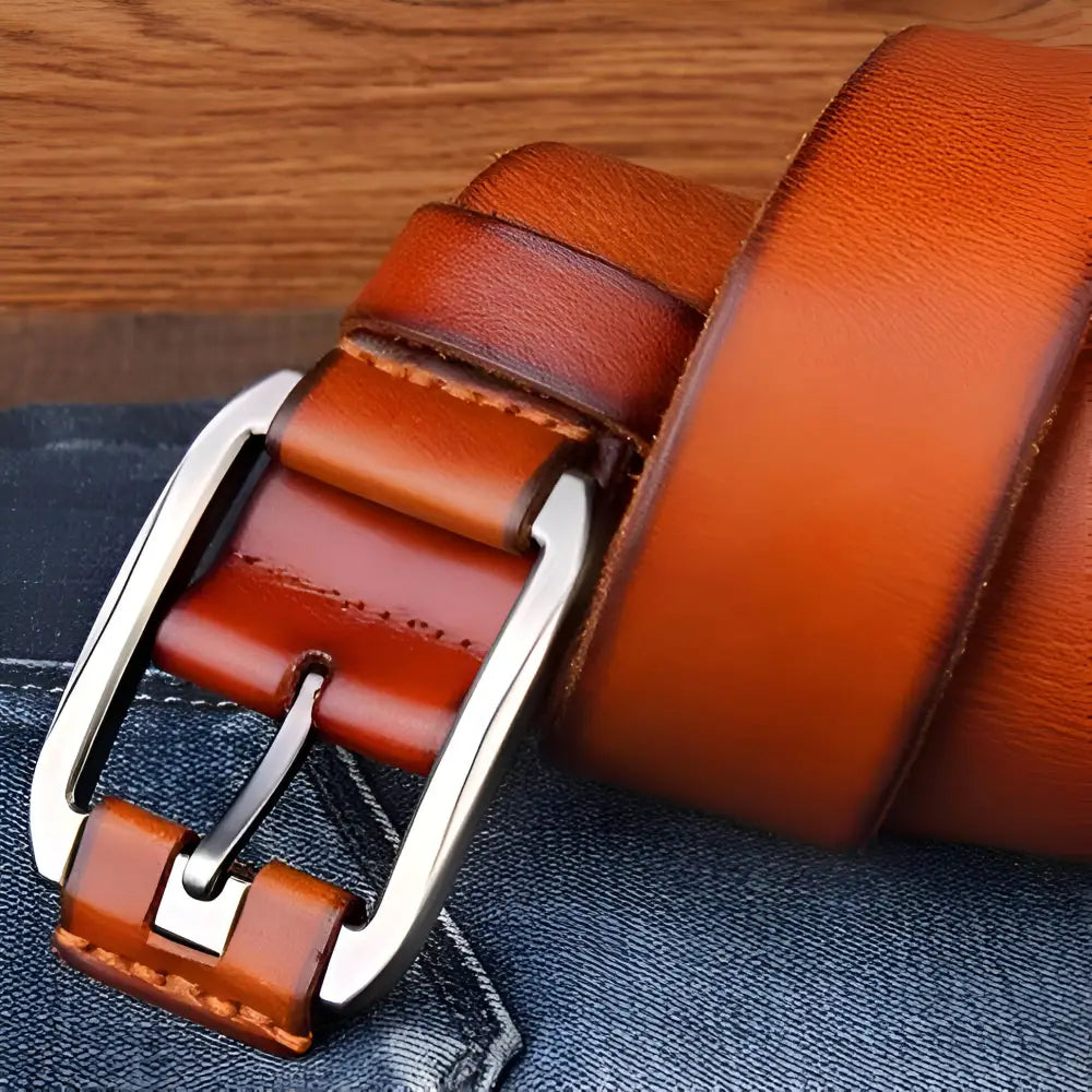 Genuine leather belt with silver buckle designed for everyday wear