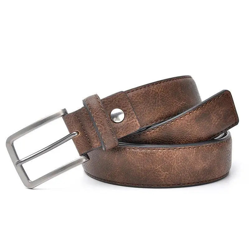Mikheil Belt with Colored Stripes and Silver Buckle in Leather showcasing a brown leather belt with silver buckle
