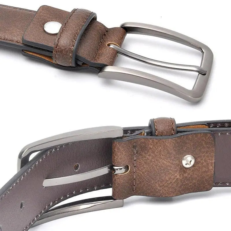 Mikheil Belt with colored stripes and silver buckle in brown leather craftsmanship