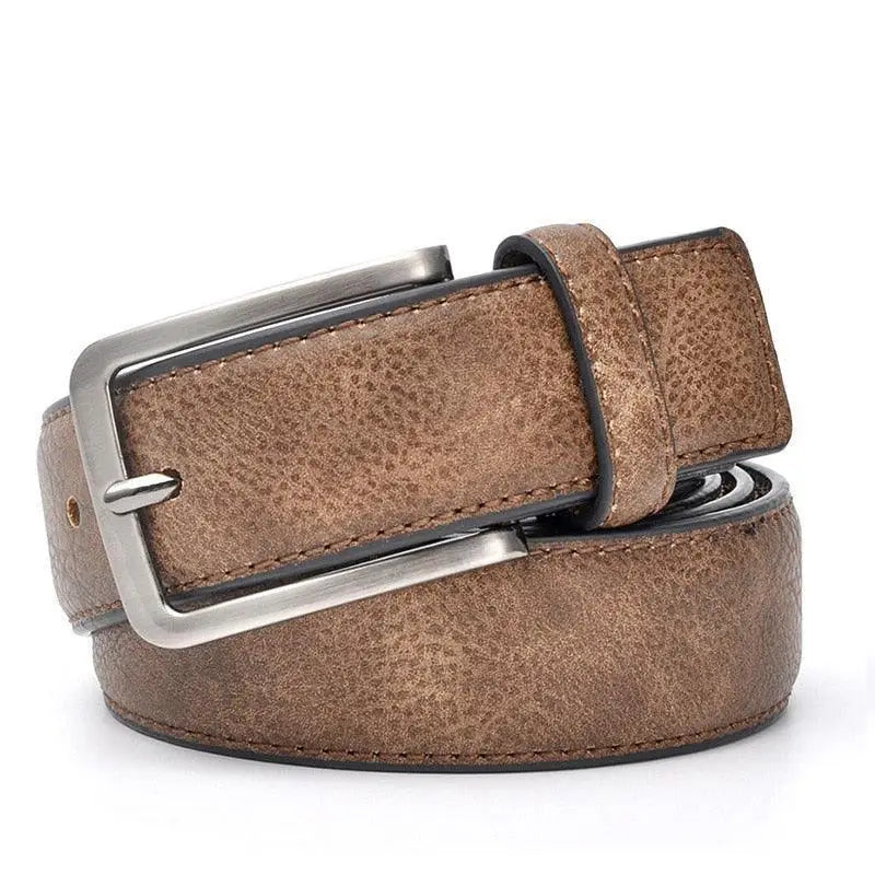 Mikheil Belt with Colored Stripes and Silver Buckle in Leather showcasing a brown leather belt with silver buckle