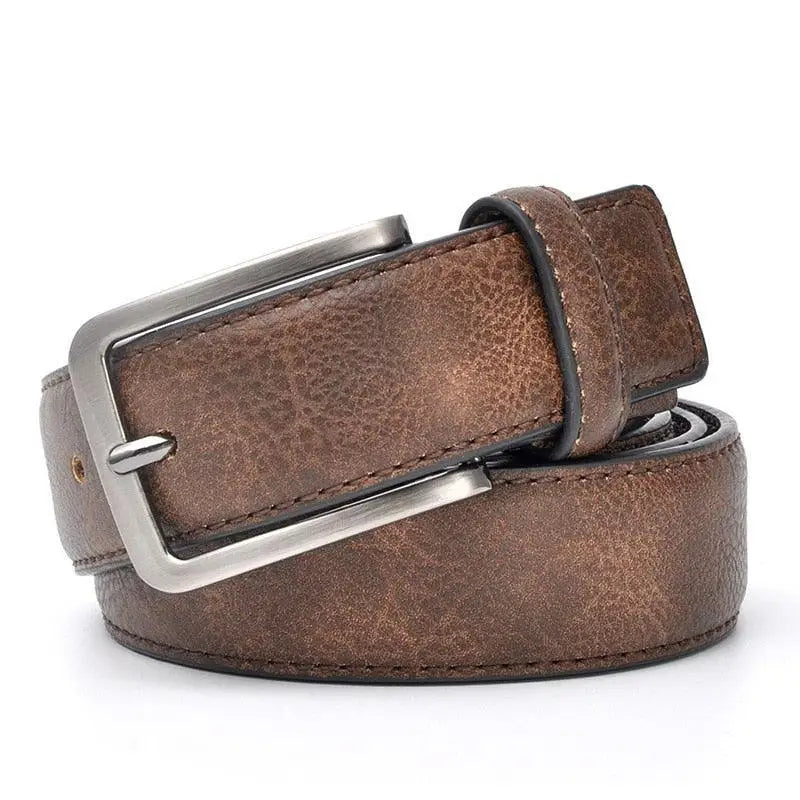 Mikheil Belt with Brown Leather and Silver Buckle featuring Colored Stripes