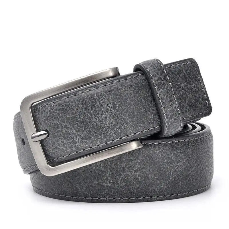Gray leather Mikheil Belt with silver buckle and colored stripes for stylish accessories