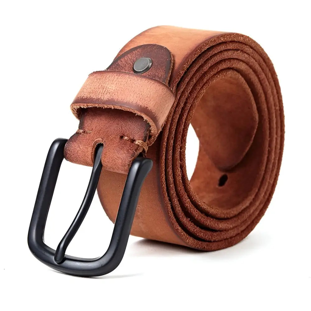 Full-grain leather belt with black buckle showcasing a versatile accessory in various colors