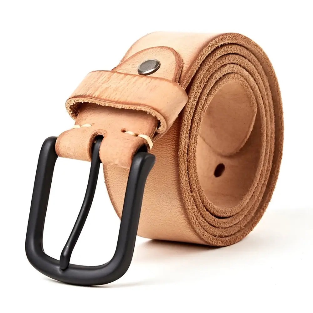 Rolled full-grain leather belt with black buckle, a versatile accessory in various colors