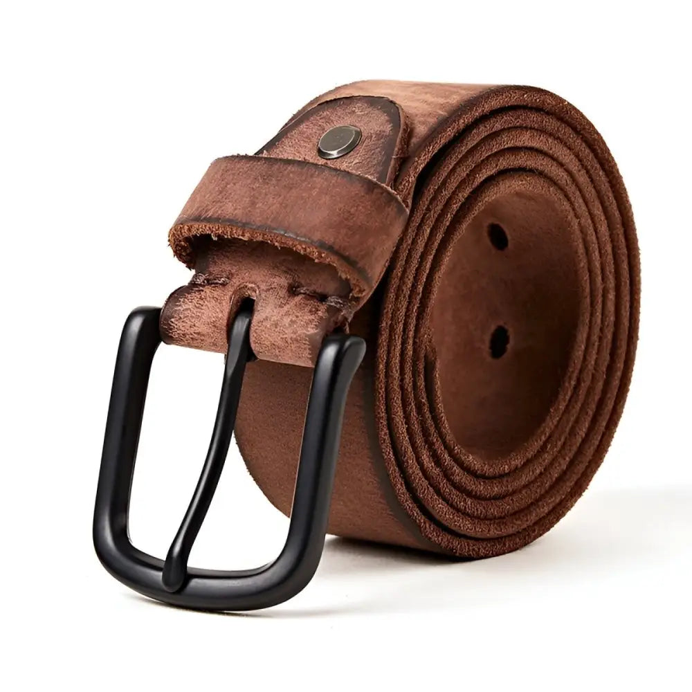 Full-grain leather belt with black buckle, a versatile accessory in various colors
