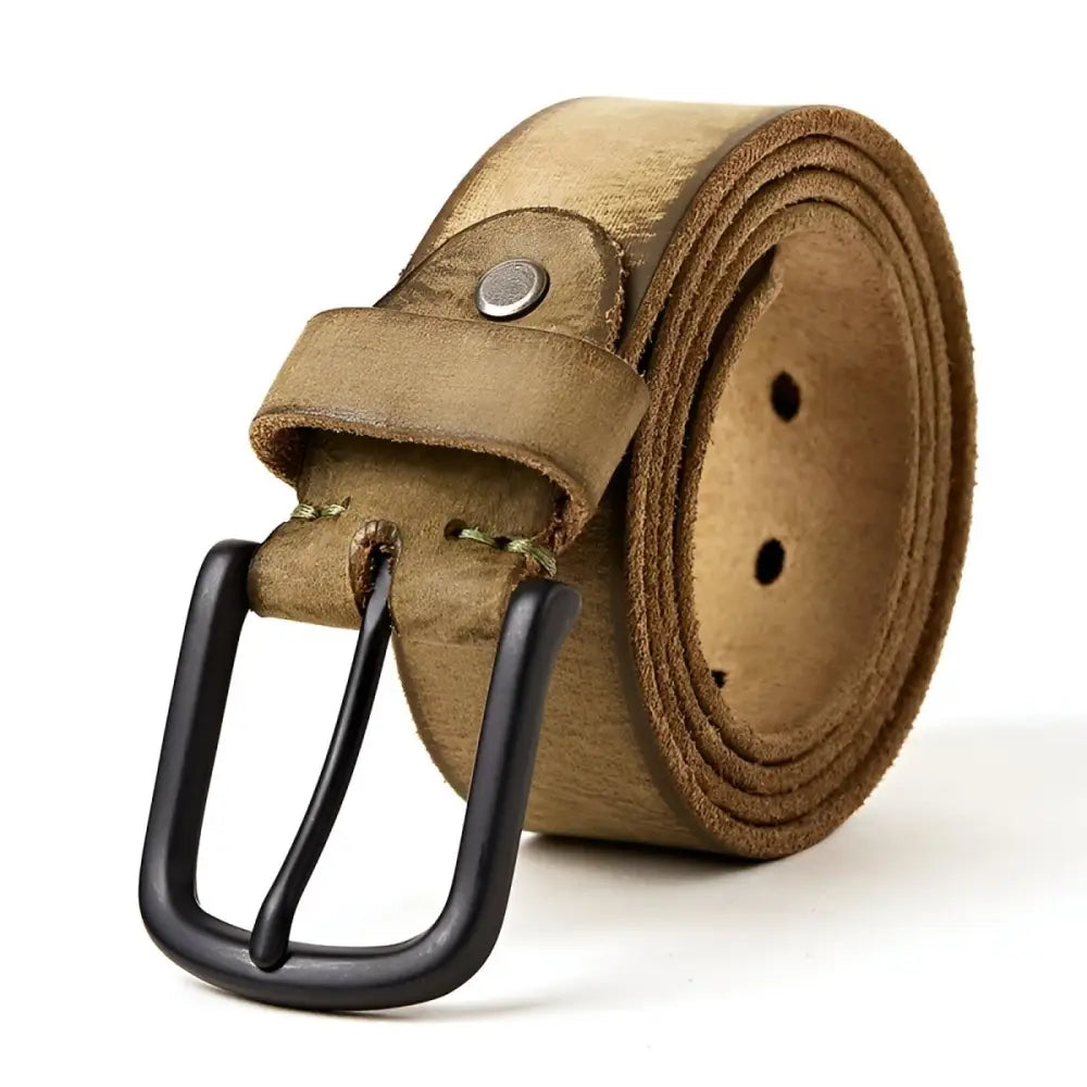 Rolled full-grain leather belt with black buckle, a versatile accessory in various colors