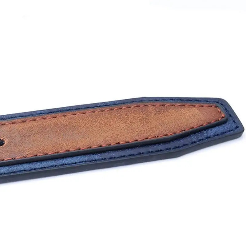 Renato Belt stacked leather belts in brown and blue with metal buckles for stylish wear