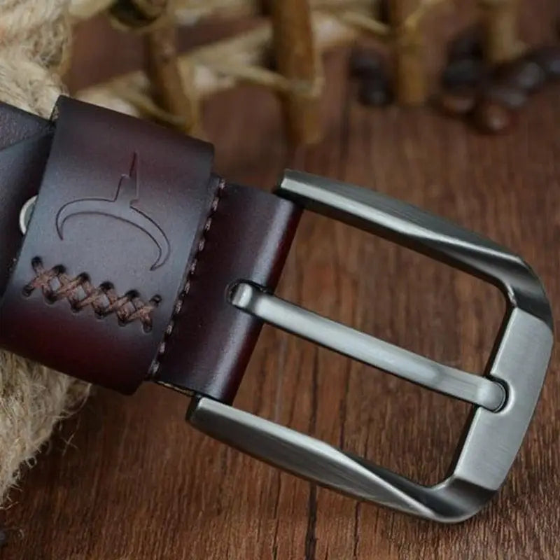 Reziko Belt featuring brown leather and metal buckle for men’s accessories