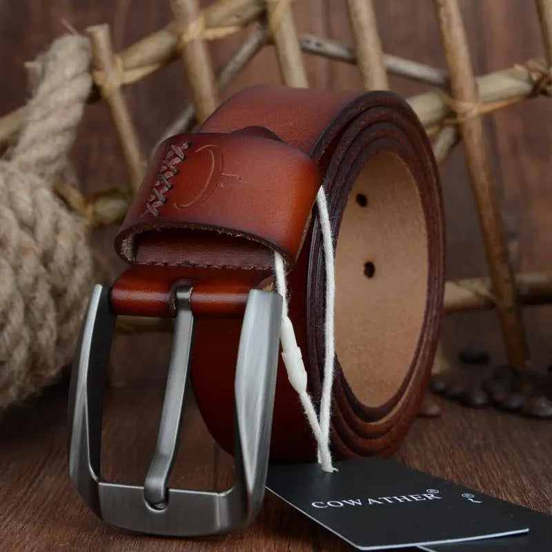 Reziko Belt with Brown Leather and Metal Buckle for Men