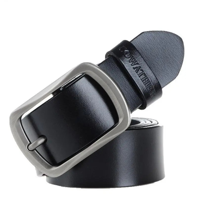 Black leather belt with silver buckle from Leather Belts with Silver Buckles in Brown and Black Styles