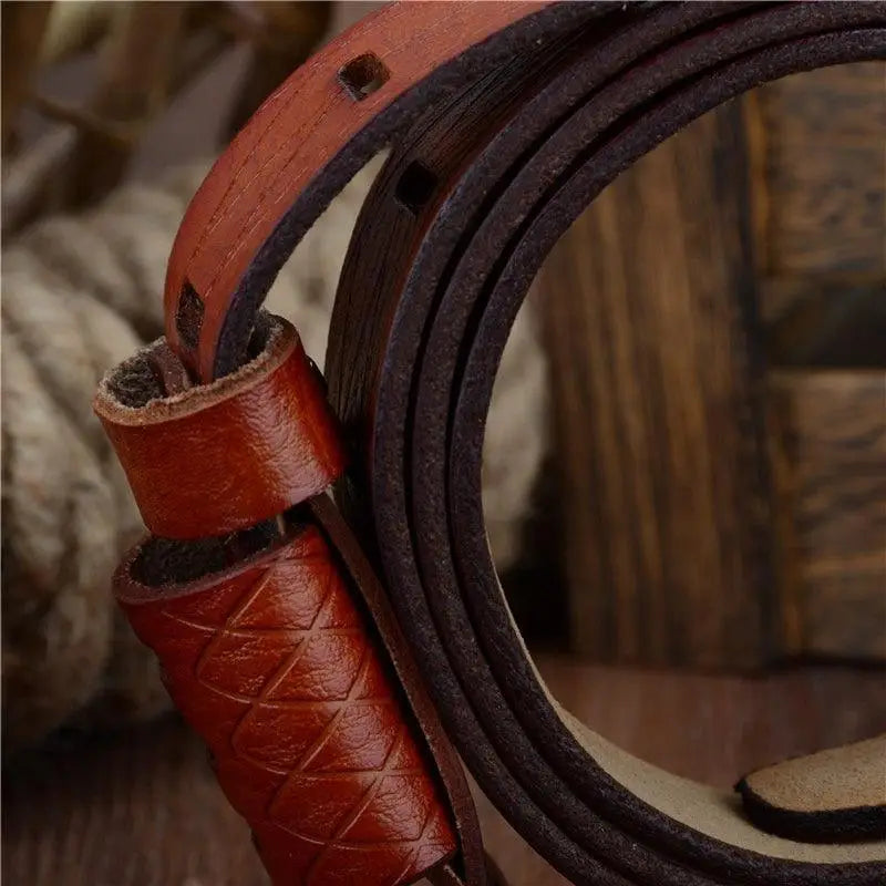 Braided brown leather belt from Men’s Tarxi Casual Leather Belts collection