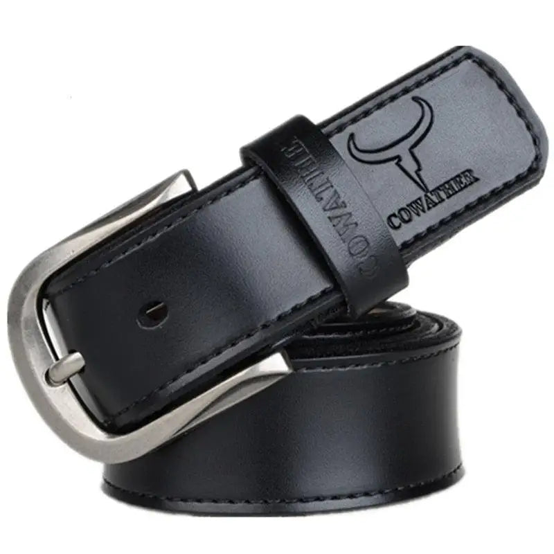 Black leather belt with silver buckle from Leather Belts with Silver Buckles collection