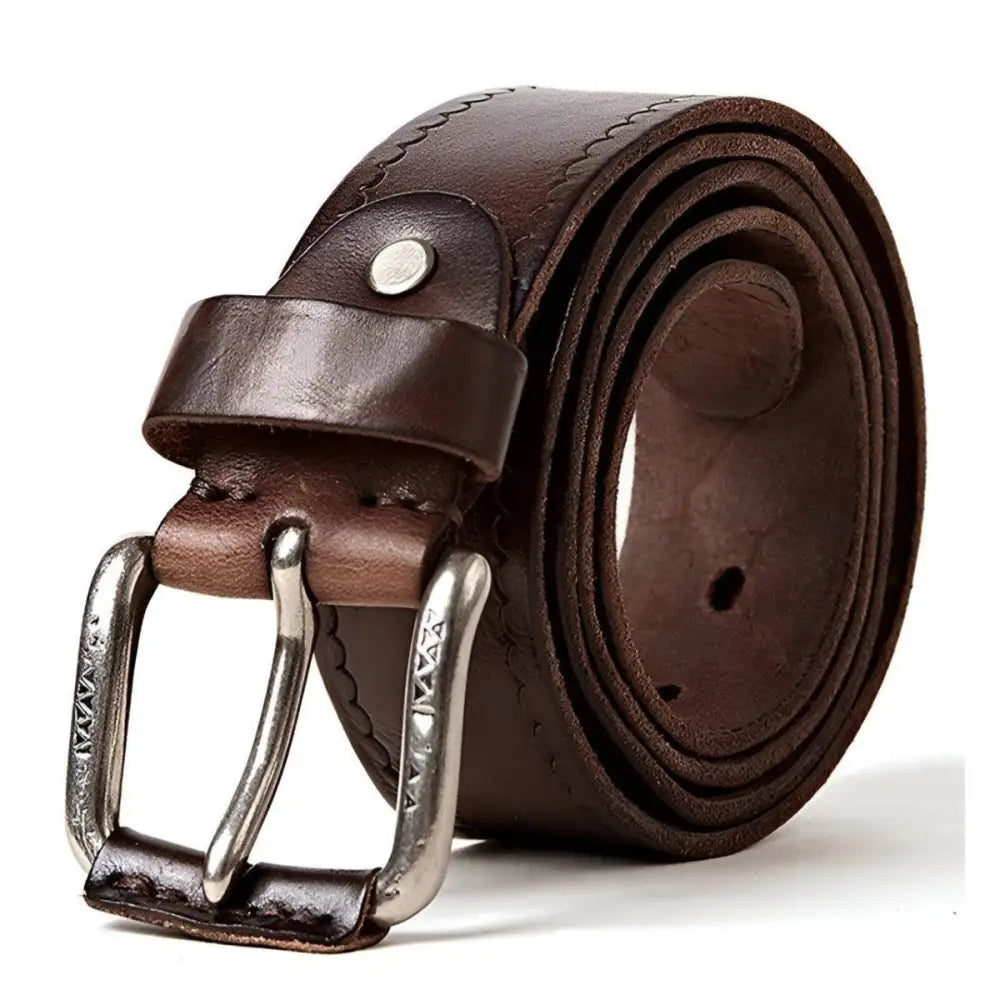 Rolled brown leather belt with silver buckle for men for stylish accessorizing