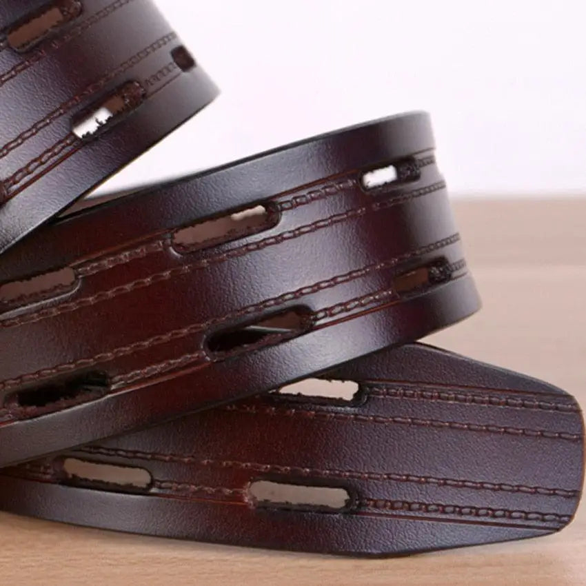 Maroon and Brown Leather Belts with Silver Buckles, featuring decorative stitching and cutouts