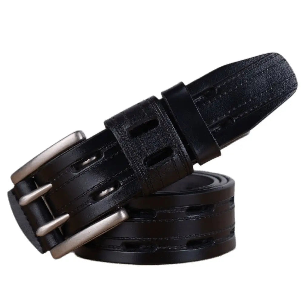 Black leather belt with a silver buckle from Maroon and Brown Leather Belts collection