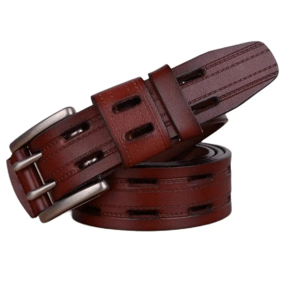 Brown leather belt with a silver buckle from Maroon and Brown Leather Belts collection
