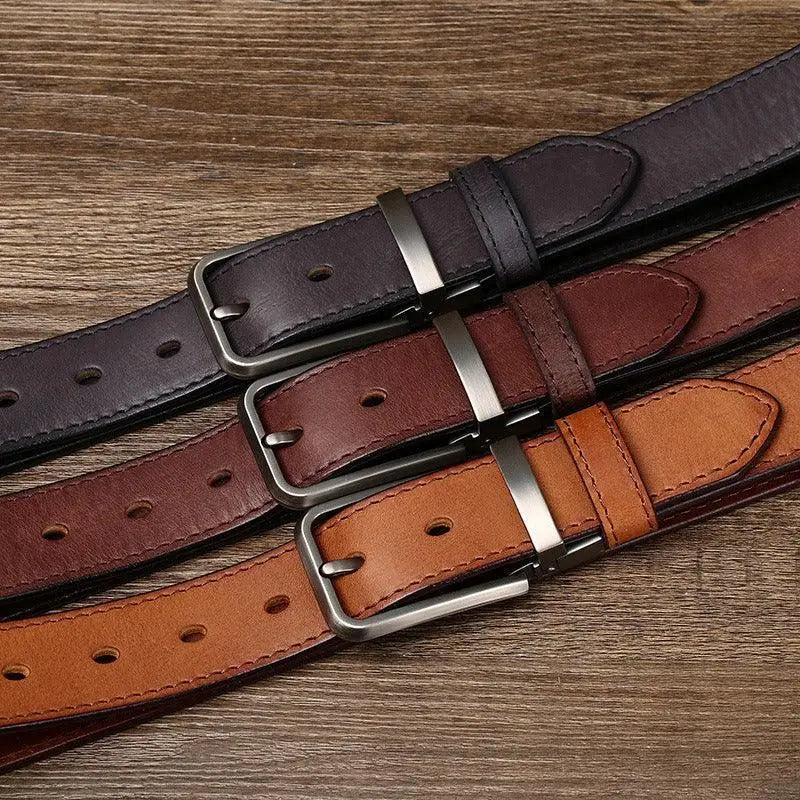 Set of three leather belts with silver buckles for versatile fashion accessories