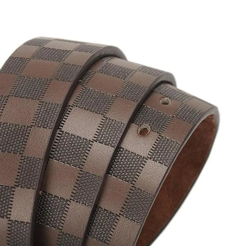 Alt text: Valtter Belt brown checkered leather belt with silver buckle for stylish accessory