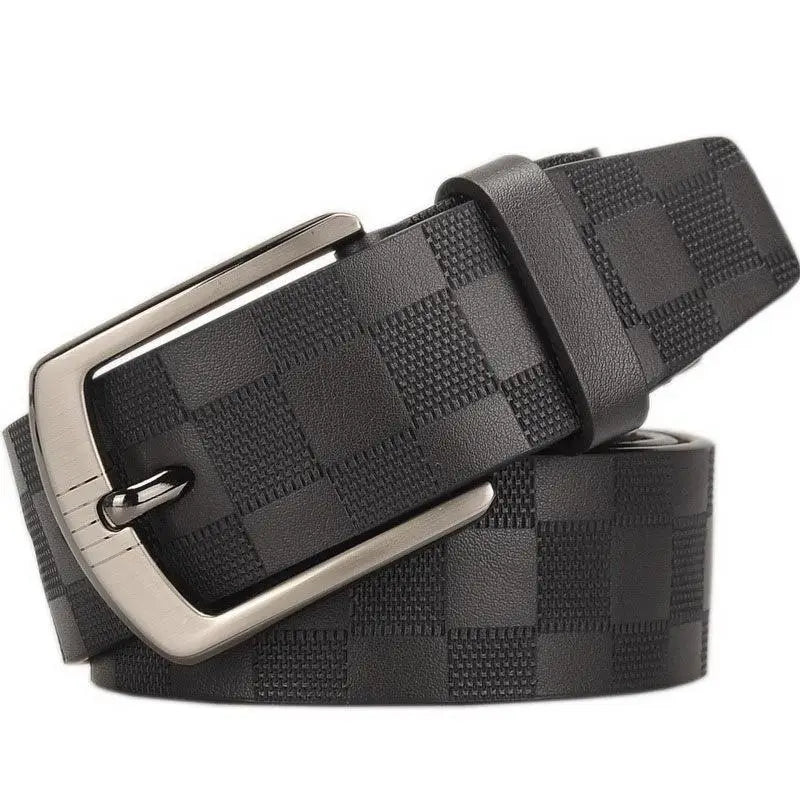 Black checkered leather belt with silver buckle from Valtter Belt product line