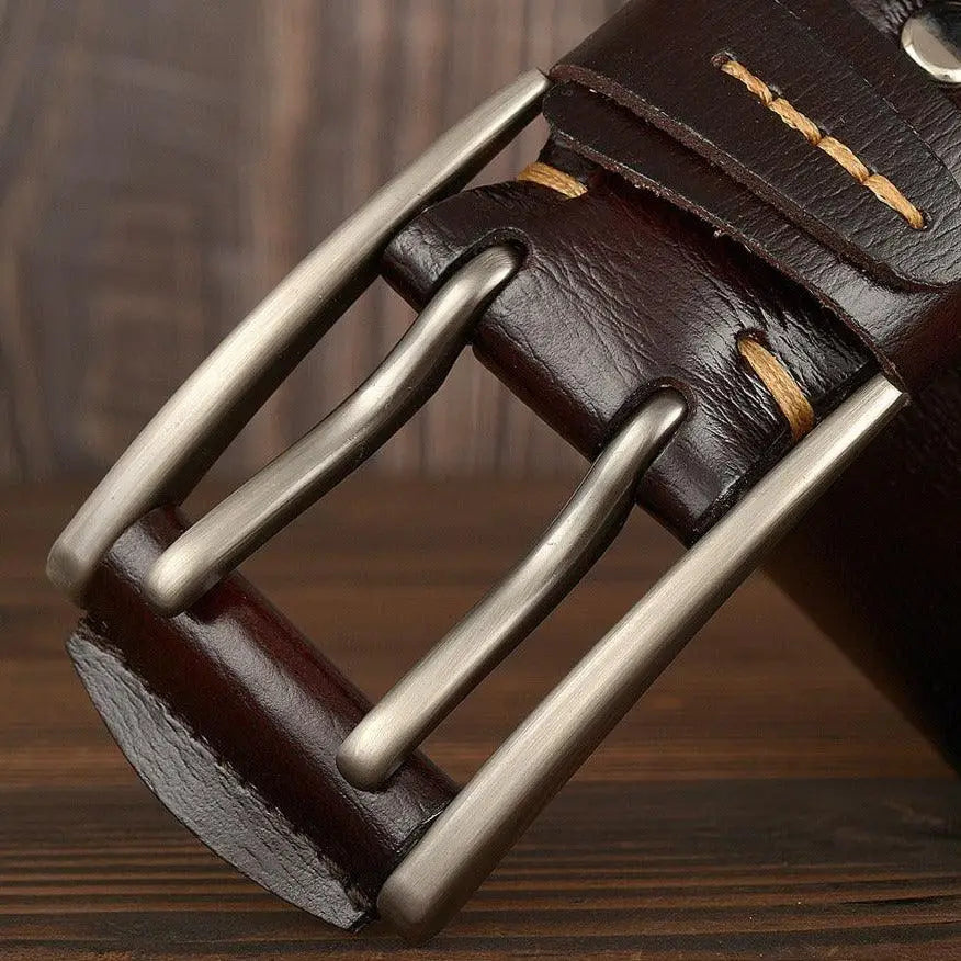 Brown leather belt with a metal silver buckle from Leather Belts with Metal and Silver Buckles