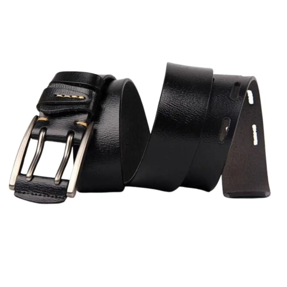 Black leather belt with silver buckle from Leather Belts with Metal and Silver Buckles collection