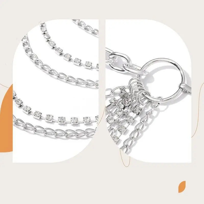 Silver-toned chain belt with rhinestone accents from Silver and Gold Chain Belt Body Jewelry