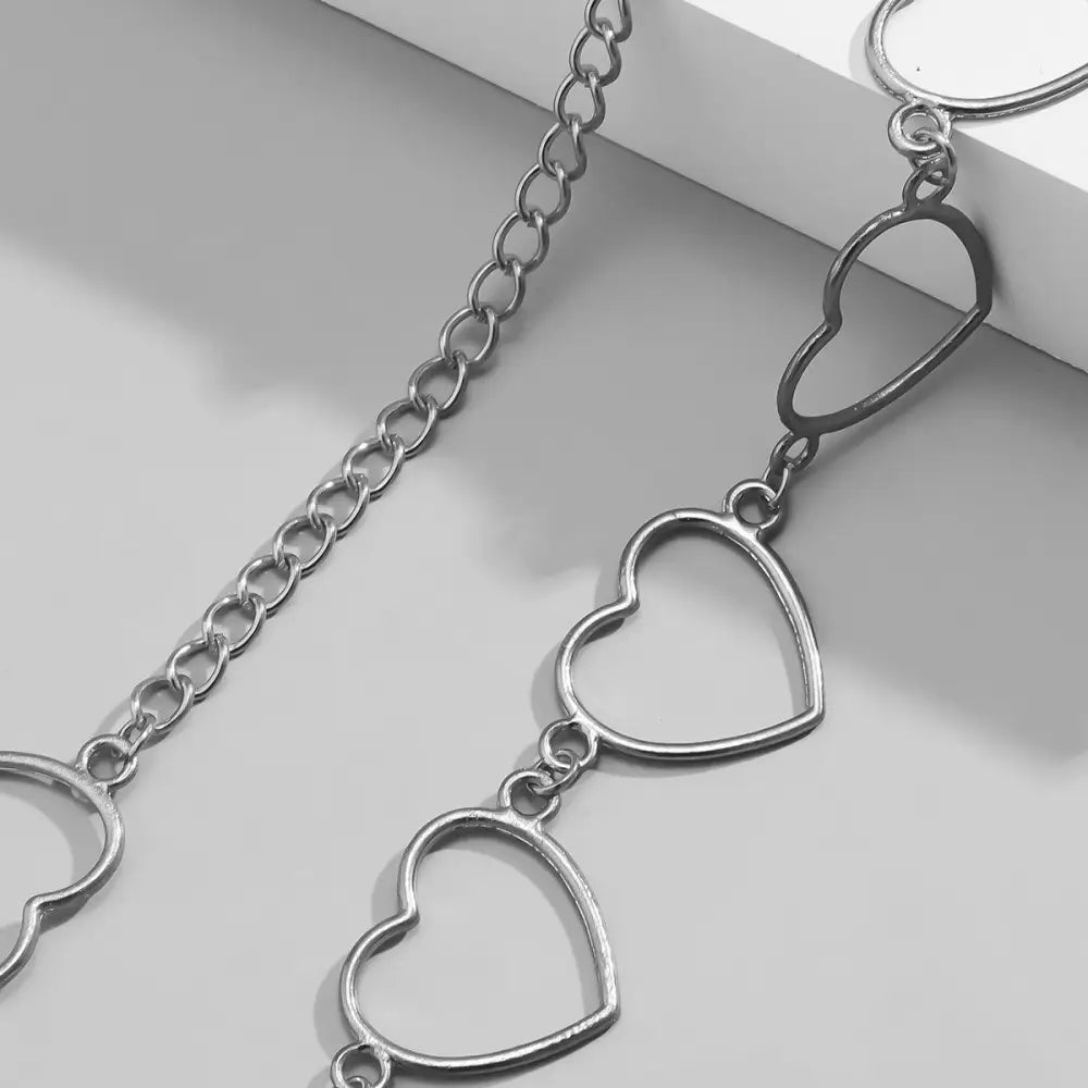 Silver heart-shaped chain belt accessory for Black Pleated Skirts