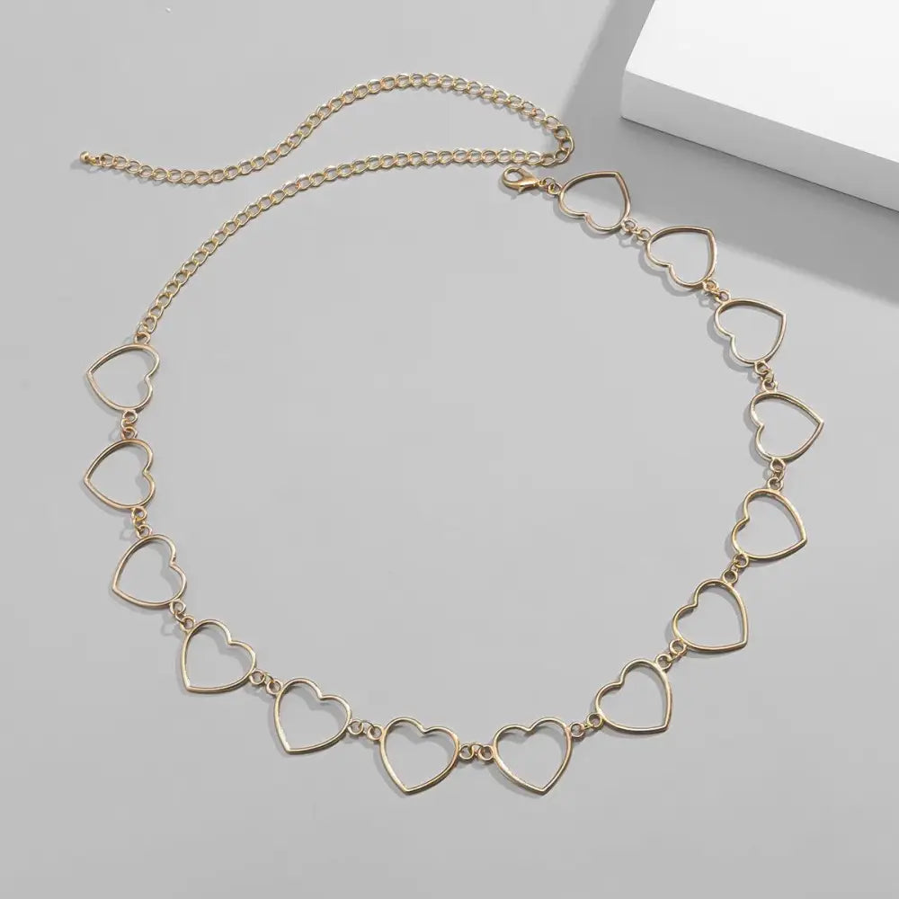 Gold heart-shaped chain belt accessory for Black Pleated Skirt fashion style