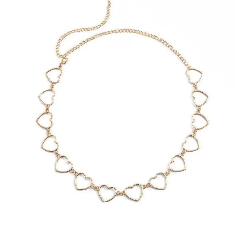 Gold-tone heart-shaped chain belt accessory for Black Pleated Skirt, stylish chain belt