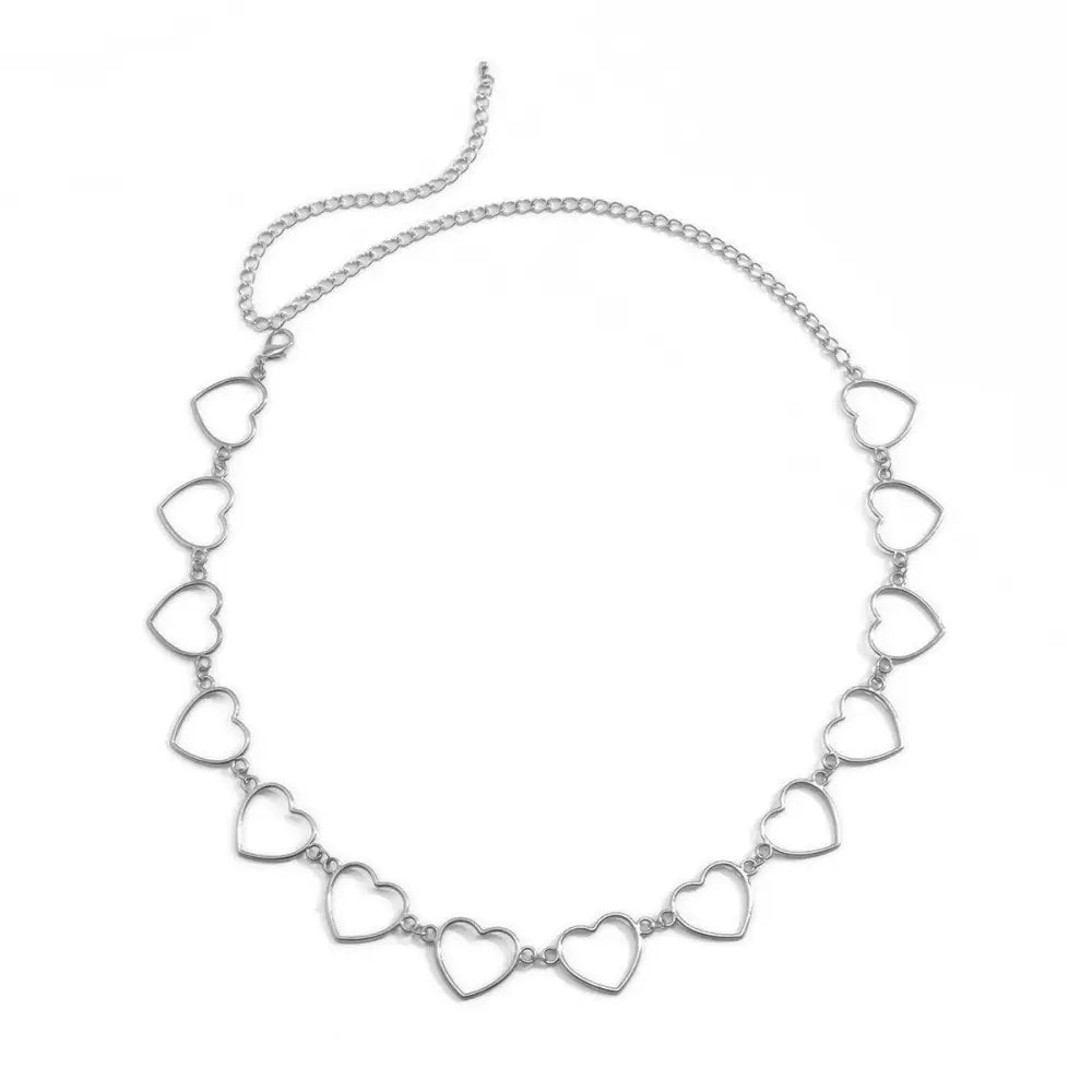 Silver heart-shaped chain belt accessory for Black Pleated Skirt fashion style