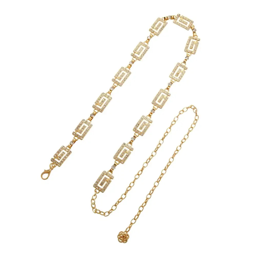 Gold-tone rhinestone belt from Dudina Women’s Chain collection, designed for elegant women