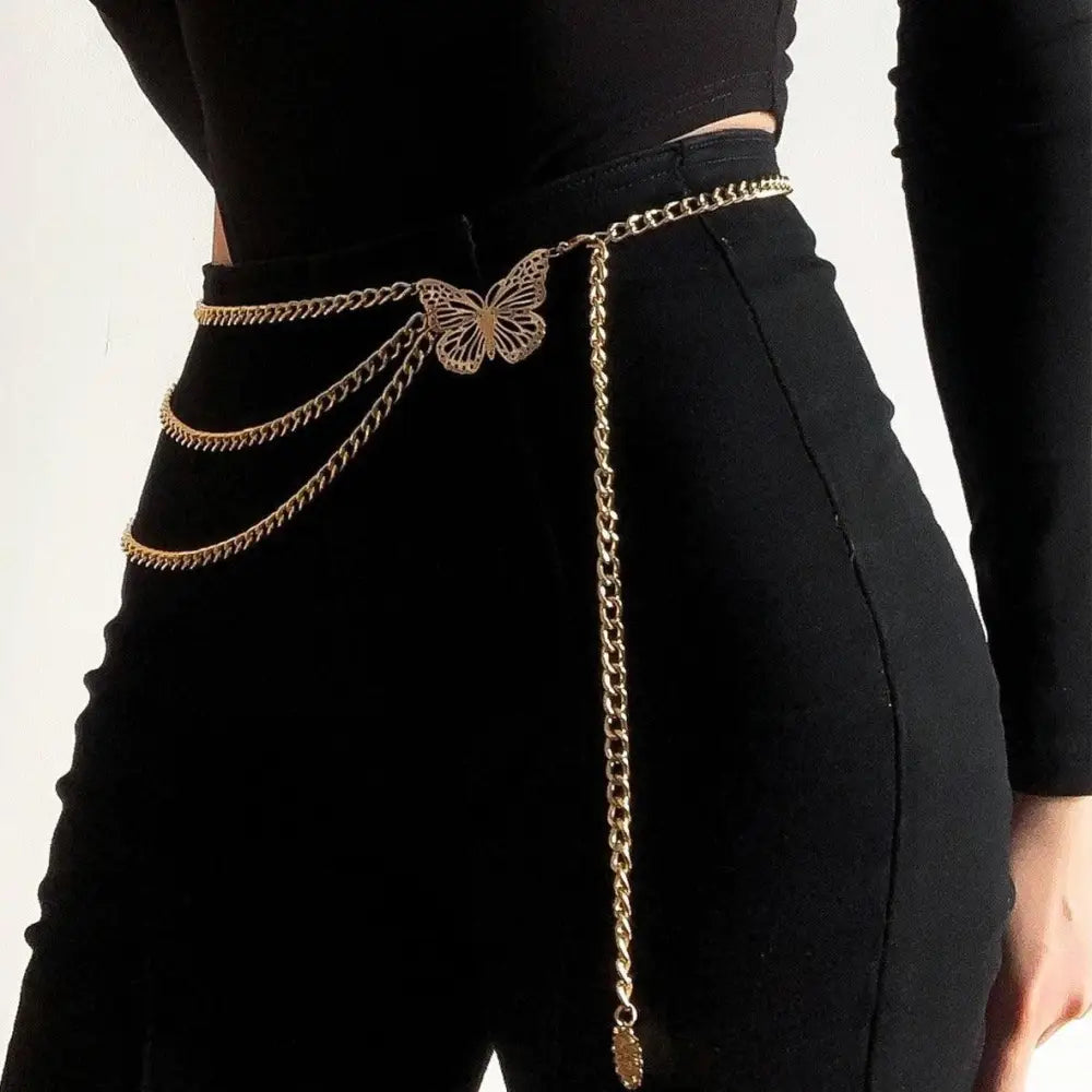 Gold chain butterfly belt from Fienousa adds elegance to the Emerald Satin Slip Dress