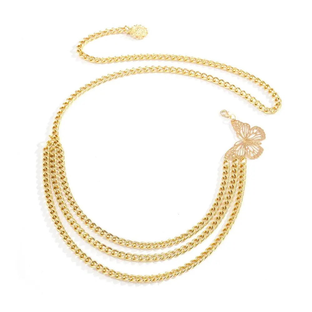 Gold-toned chain belt with butterfly charm from Fienousa Belt for Emerald Satin Slip Dress