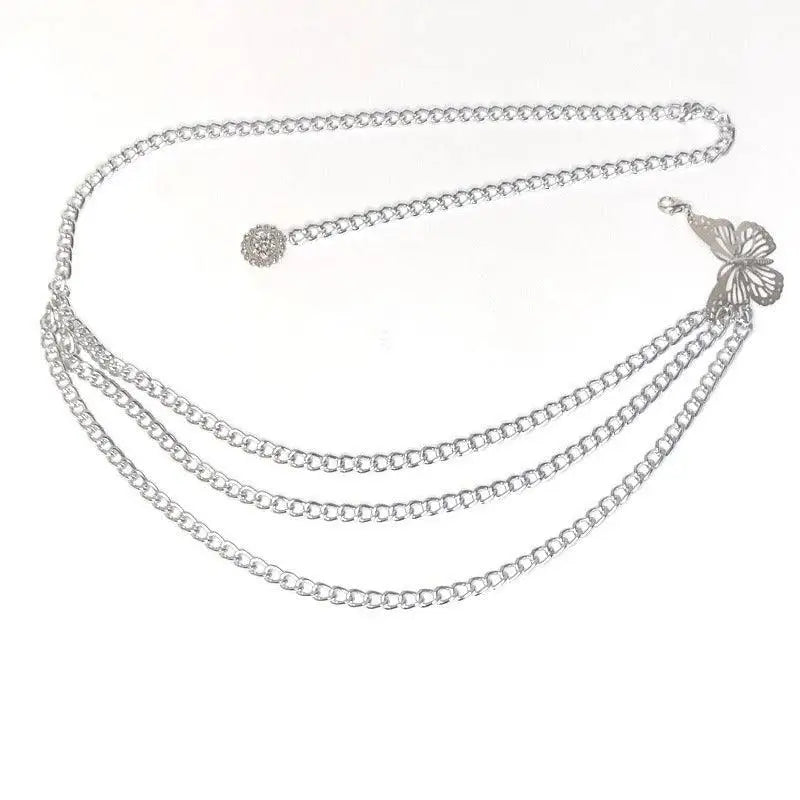 Silver chain belt with butterfly and disc accents from the Fienousa belt collection